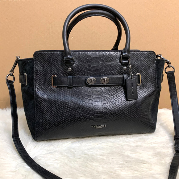 COACH Rare BLAKE CarryAll Black Exotic Python Embossed Leather & Suede F35678 - Picture 11 of 16